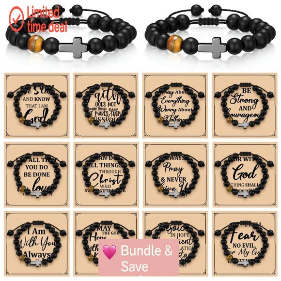 12-Pack Christian Cross Stretch Bracelets with Inspirational Cards - Picture 1 of 7